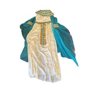 Costume Cleopatra Greecian Goddess XL Blue & White Dress Gold Sequin Belt Collar